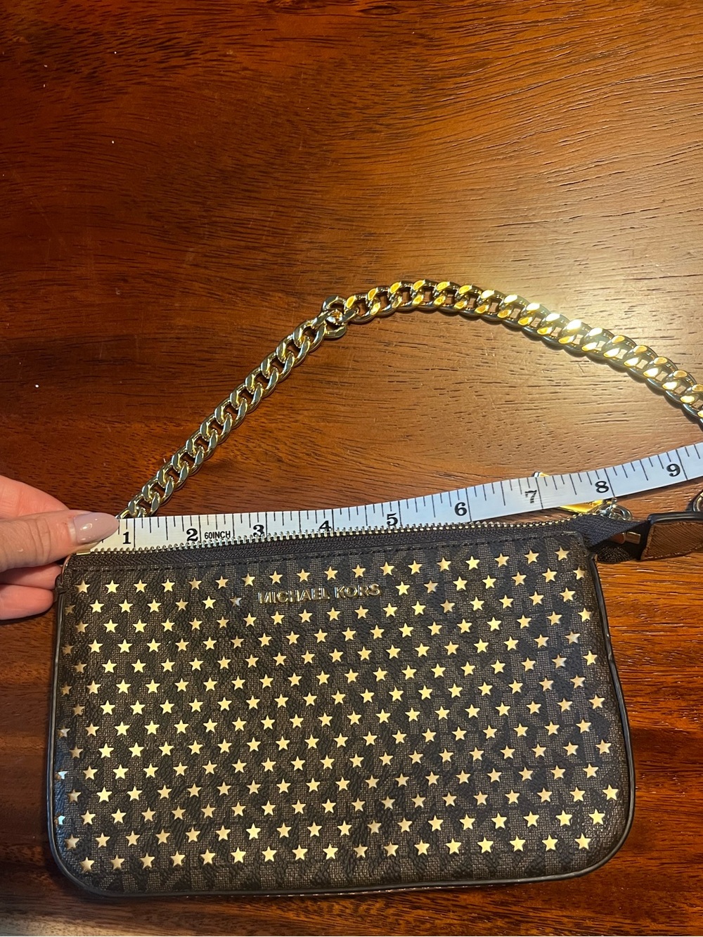 Michael Kors Brown Pouchette Star-cut out with Gold Chain